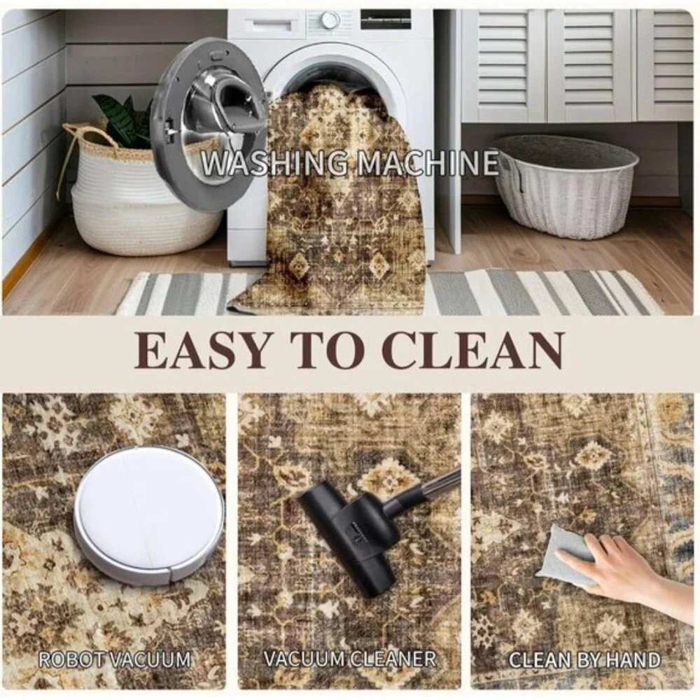 New 8x10 Area Rug – Soft, Machine Washable Low Pile Vintage Rug